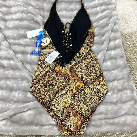 Skinny Dippers Women's Mazie Sirena One Piece Swimsuit in Black | Size Medium | - Picture 3 of 3